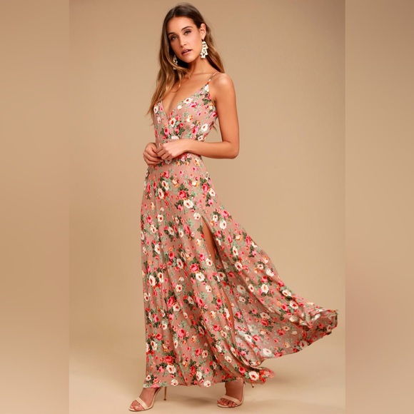 Lulus | Dresses | Nwt Lulus Everlasting Bliss Blush Floral Print Maxi ...